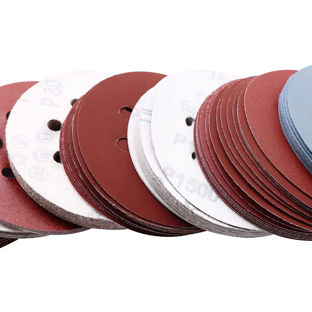 100pcs 5Inch 125mm Round Sandpaper 8 Holes Disk Sand Sheets Grit 80-3000 Hook and Loop Sanding Disc Abrasives for Polish,h