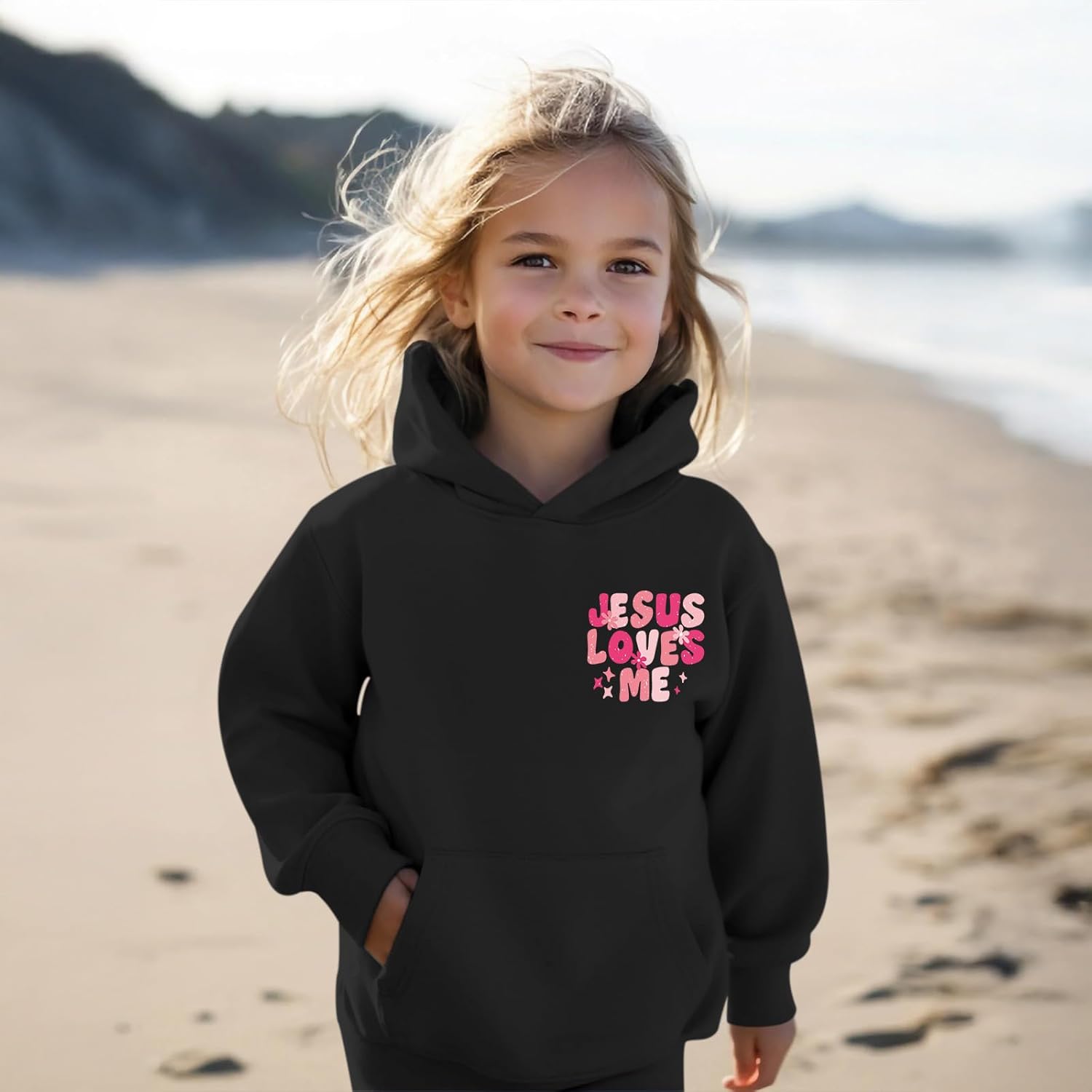 Girl's Christian Graphic Hoodie God Jesus Loves Me Hoodies for Kids Faith Religious Hooded Sweatshirts Pullover Tops - Image 3