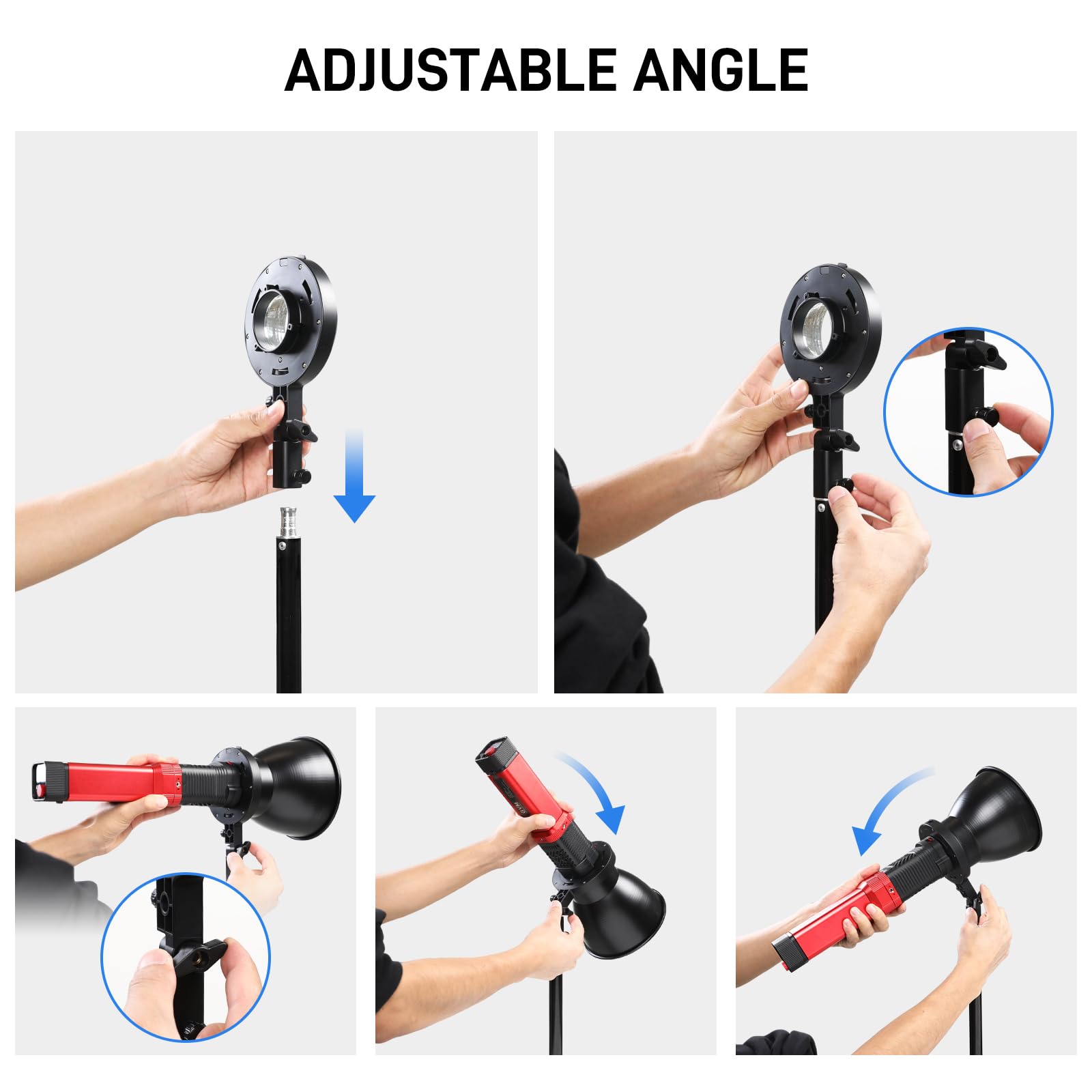 GVM Adaptateur de montage Bowens pour PD60B PD60C PL60B PL60C, version mise à jour différents angles de support pour tous les accessoires de montage Bowens, tels que Softbox, Barndoor, lentille de