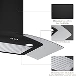 30 Inch Black Range Hood Wall Mounted Curved Glass Range Hoods with 450 CFM, Stainless Steel kitchen Ductless/Ducted Convertible with 3 Speed Controls, Permanent Baffle Filters and 2 LED Lights