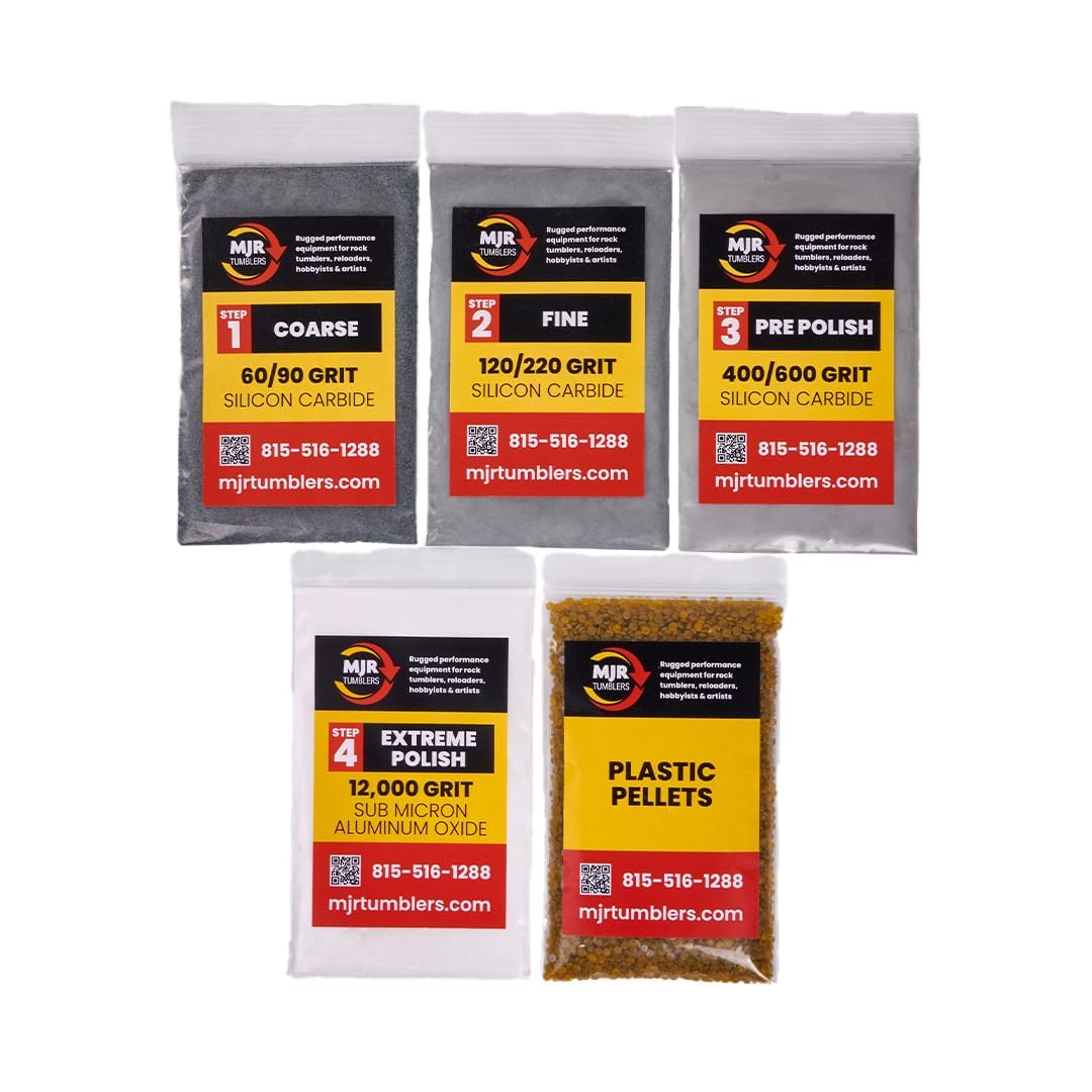 MJR Tumblers Refill Grit Kit Premium Quality Extreme Polish 12,000 Grit Sub Micron Aluminum Oxide Polish for Unparalleled Results. for 35lb Rock Tumblers with Silicon Carbide and Plastic Pellets