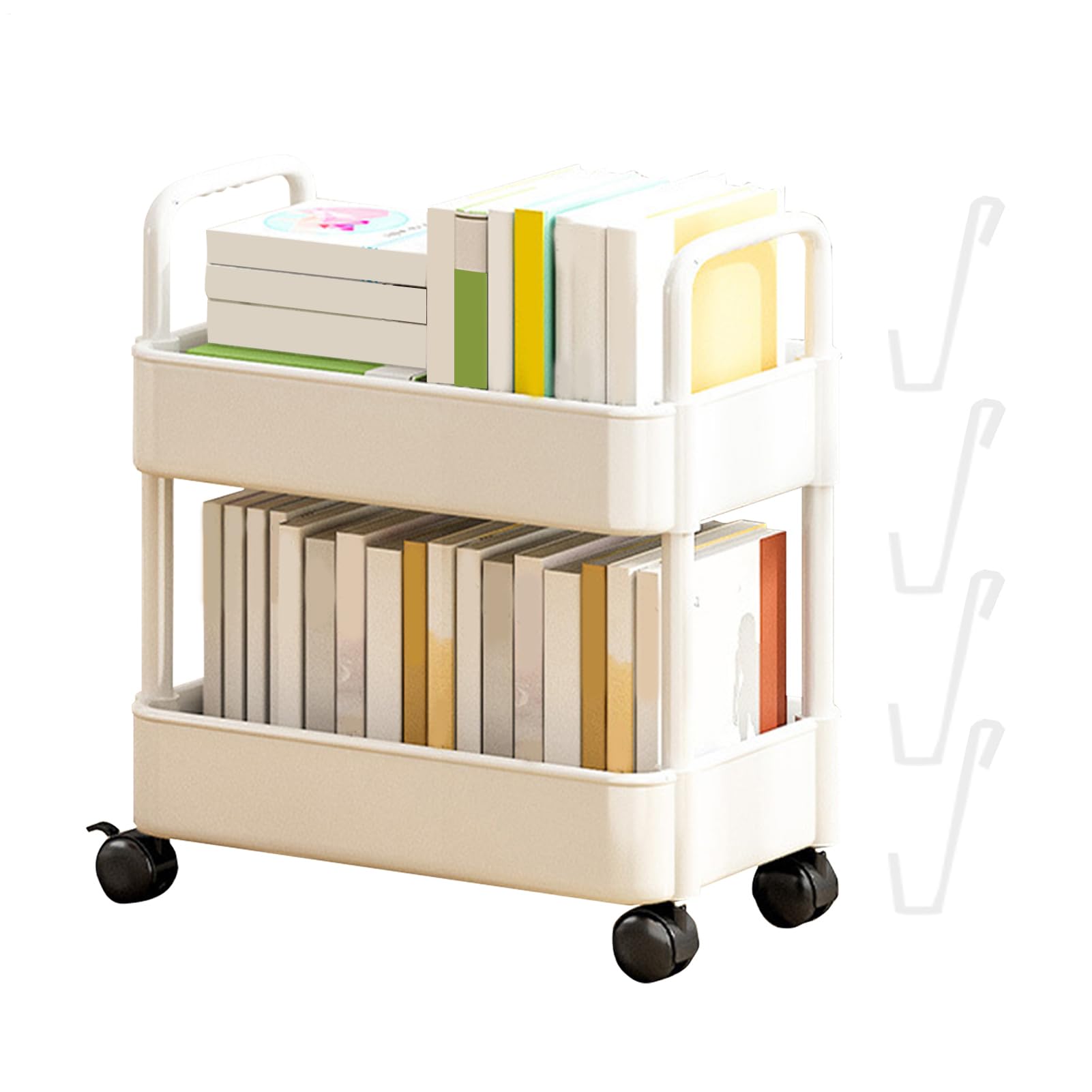Carrito de estantería rodante, estante de almacenamiento móvil de 2 niveles con ruedas, organizador de libros multiusos, aperitivos portátiles, soporte de juguetes, carrito de aula escolar, exhibición