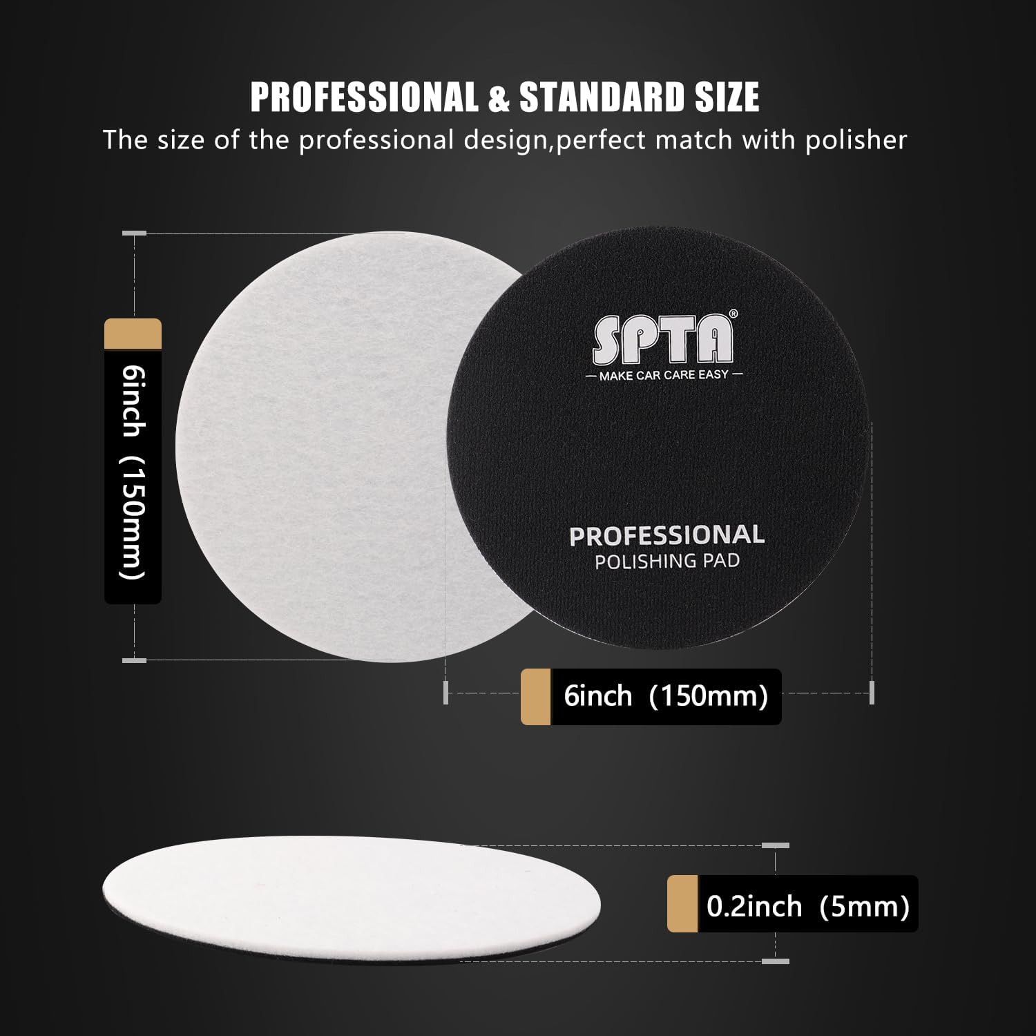 SPTA Pad Per La Lucidatura Del Vetro, 5 piezas 150mm Dischi Lucidanti In Feltro Per La Lucidatura Di Vetro, Marmo, 150mm Tamponi Per Lucidatura Facciamolo Brillare Finestre Più Luminose