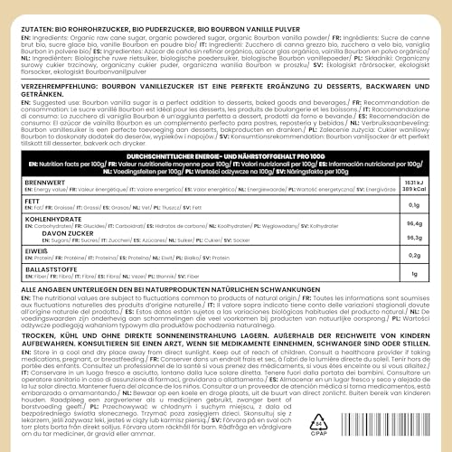 Alpi Nature Bourbon Vanillezucker BIO 200g, Premium Puderzucker und Rohrohrzucker mit gemahlene Vanilleschoten Madagaskar