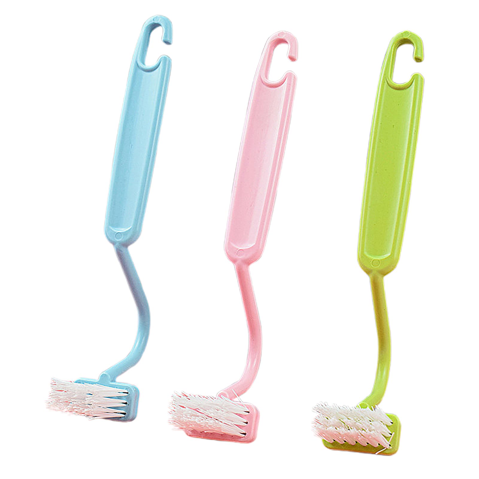 Pack of 3 Toilet Seat Brush, Toilet Brush with Rim Cleaning, Toilet Cleaning Brush, Portable Curved Toilet Brush, Toilet Rim Cleaner (Blue, Green, Pink)