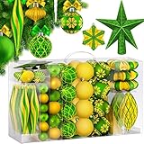 KESSER® Weihnachtskugeln 105-teiliges Set Grün/Gold, mit Baumspitze Christbaumkugeln Kunststoff Bruchsicher mit Plastik Weihnachtsbaumkugeln Box Weihnachtsbaum Deko & Christbaumschmuck