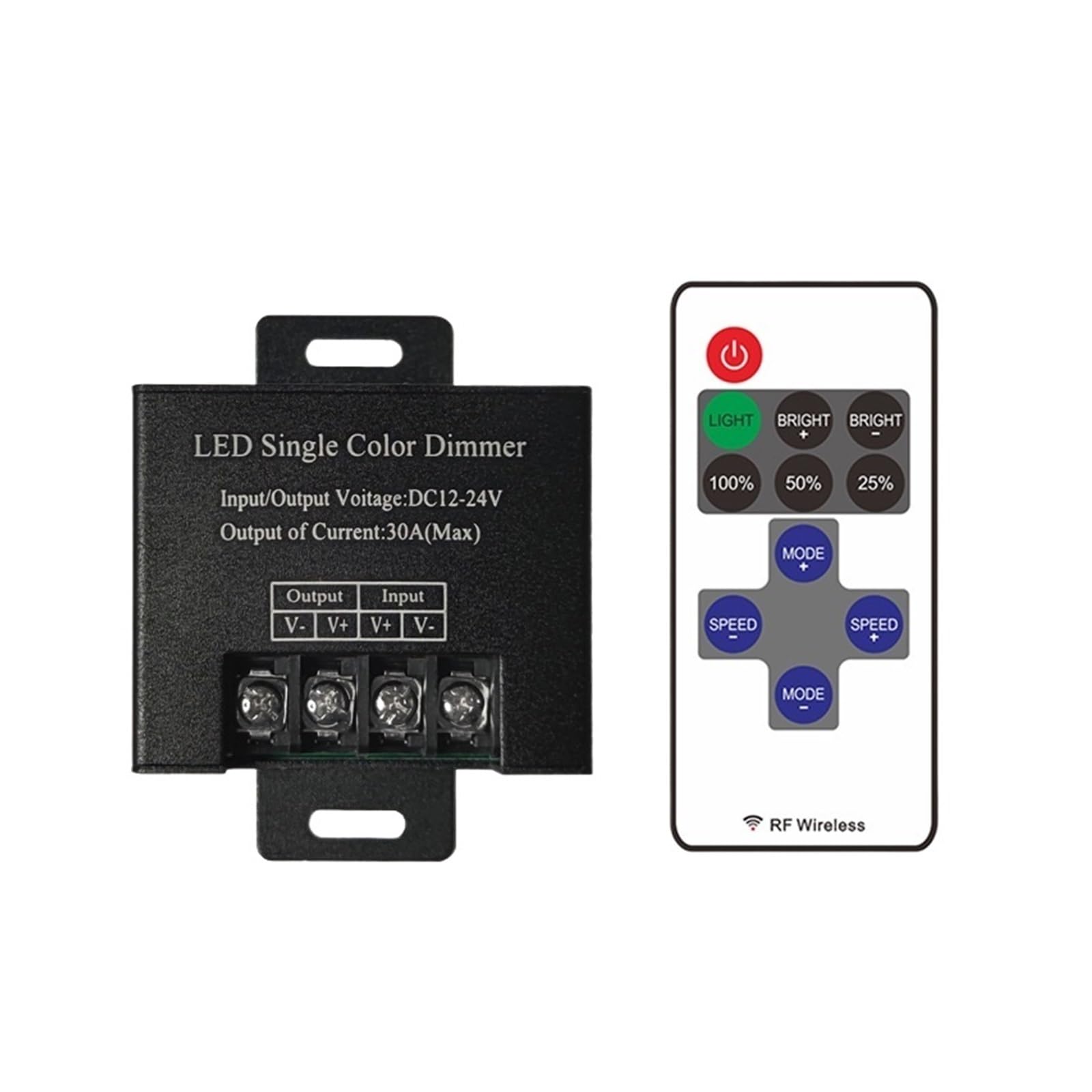 Kontroler ściemniania LED DC12V-24V 30A, bezprzewodowy pilot RF 11 klawiszy do monochromatycznej taśmy świetlnej 5050 3528 (Bianco)