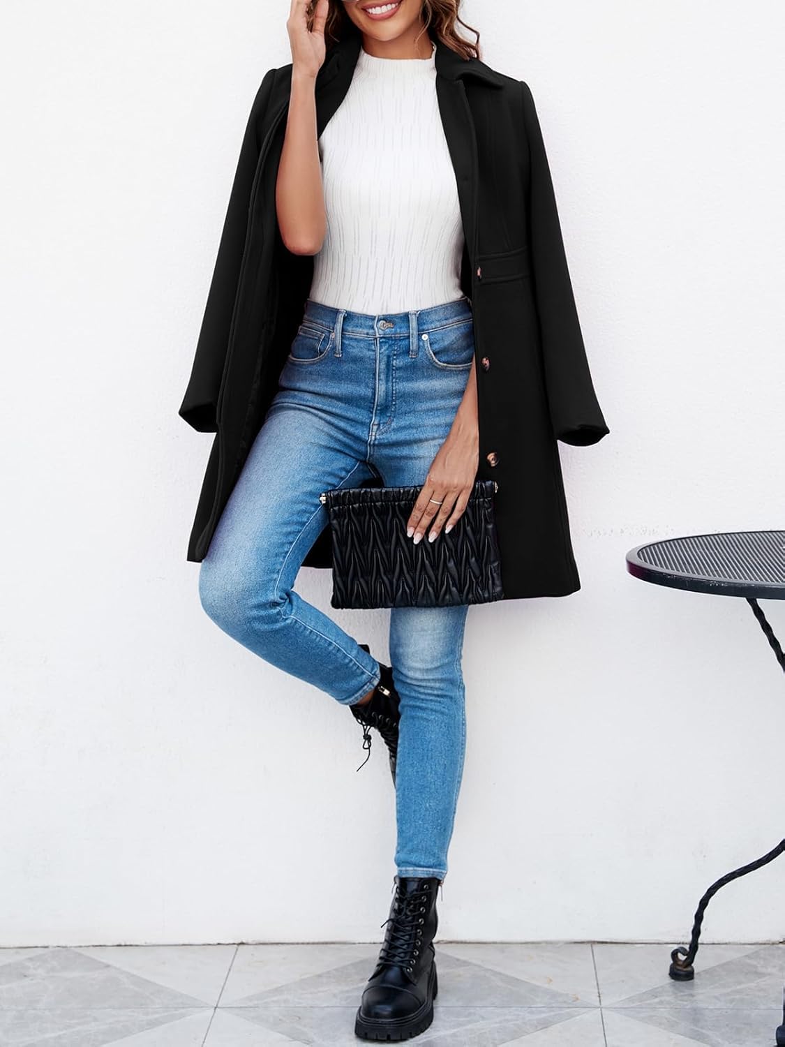 Elegante Cappotto Monopetto da Donna Manica Lunga metà Inverno Soprabito da Lavoro Cappotti da pisello da Ufficio