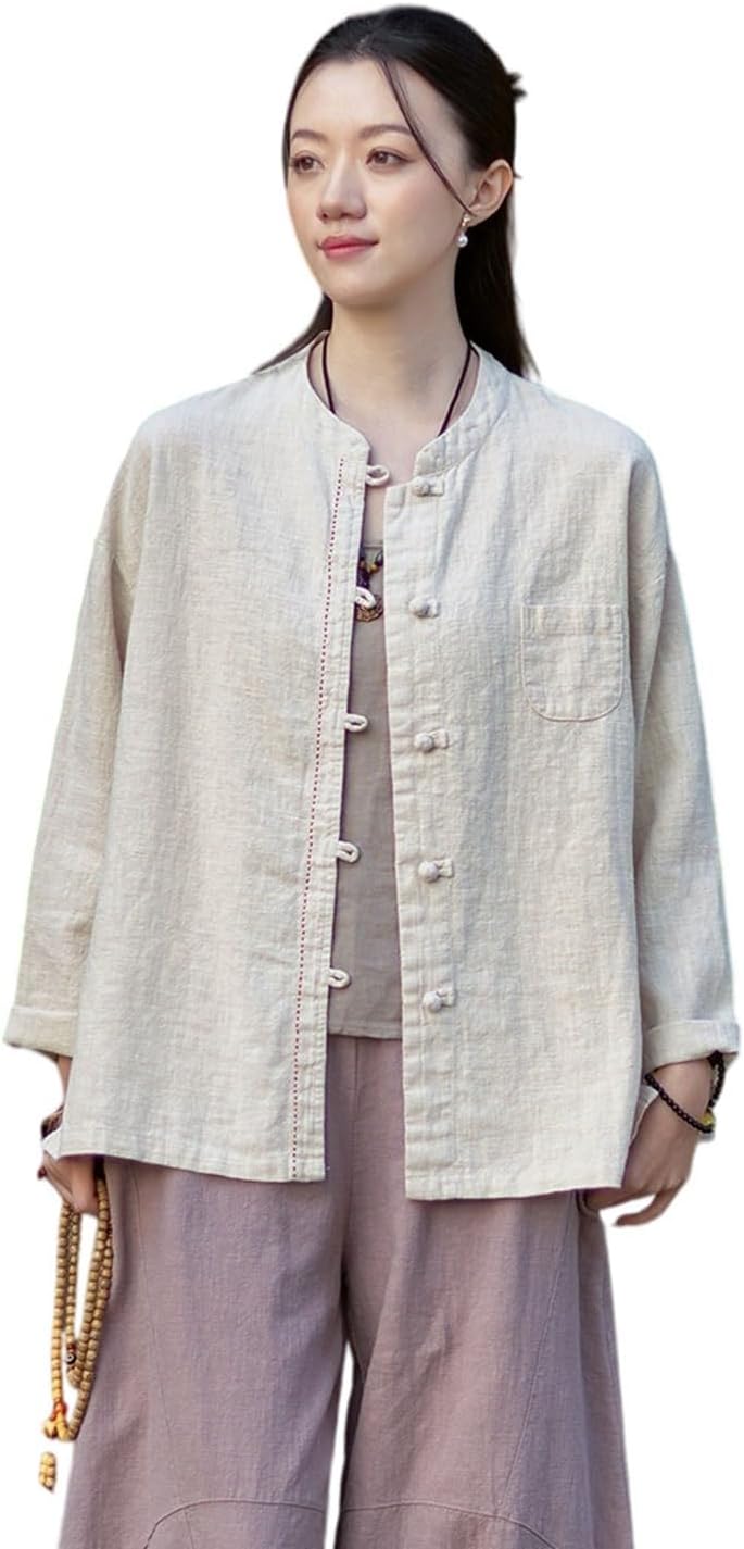 Women's Spring Cotton Linen Chinese Loose Frog Button Tang Suit