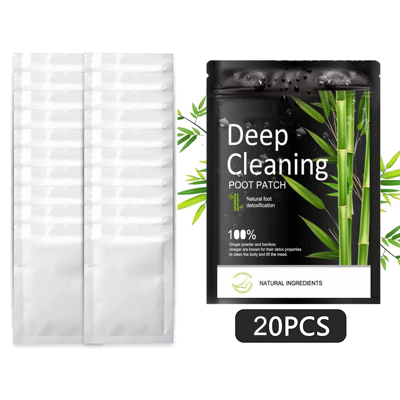 20PCS Deep Cleansing Foot Pads, Foot Detox Pads to Remove Toxins, Natural Bamboo Vinegar Ginger Powder Foot Pads for Foot Care, Adhesive Sheets for Relieve Stress, Improve Sleep