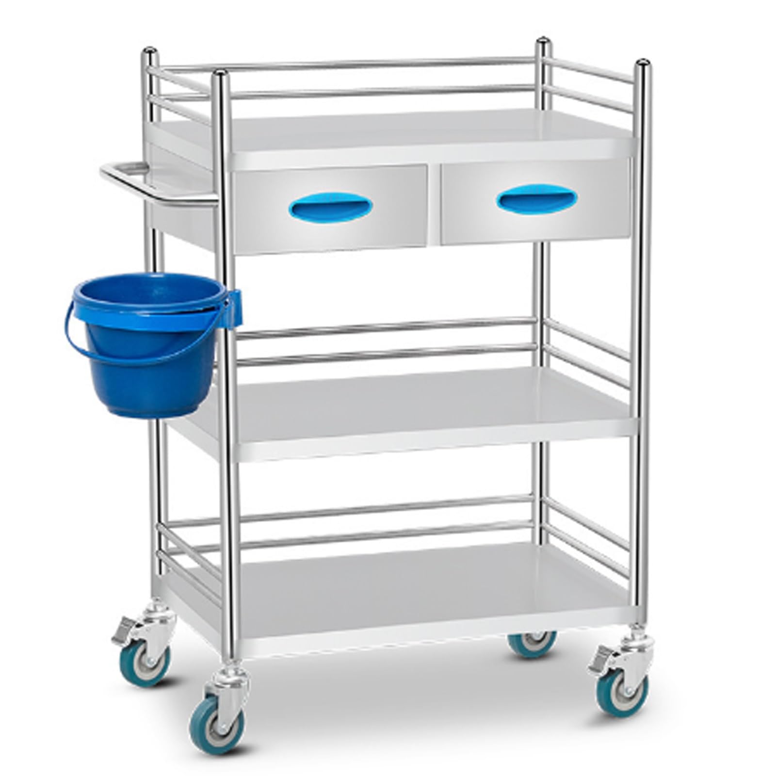 YNIYUJKL Medical Laboratory Cart, Stainless Steel Utility Trolley With Two Drawers For Lab, Spa, Salon, Clinic, And Kitchen Use,3 Layer-60 * 40 * 86cm