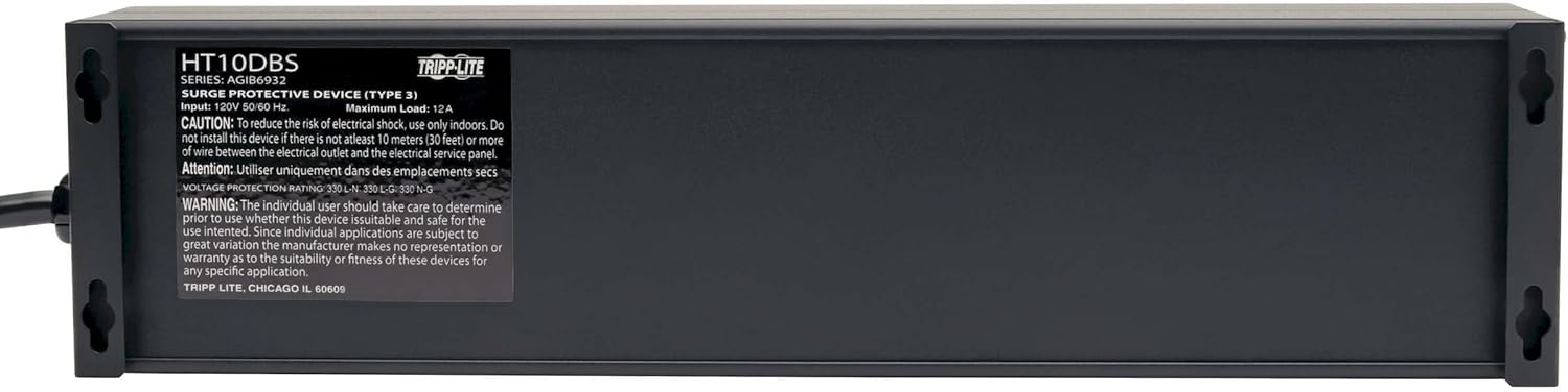 Tripp Lite Isobar 10 Outlet Audio/Video Surge Protector Tel/Modem/Coax/Network 8ft Cord Right Angle Plug, & $500,000 Insurance (HT10DBS) Black