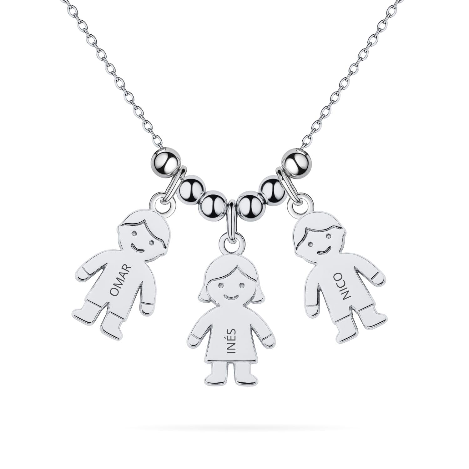 Collar con Colgante de Niños o Niñas Personalizable en Plata de Ley 925 o Bañado en Oro – Regalo Ideal para Mamás o Abuelas – 45cm + Alargador