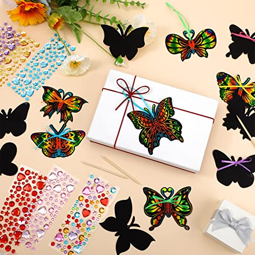 Yexiya 120 Pcs Butterfly Scratch Paper Cards Rainbow Card Art Set For Kids With 3D Stickers Scratch Sticks Spring Scratch Card Butterfly Party Favors For School Class Kids Gifts, 12 Styles #TOP6