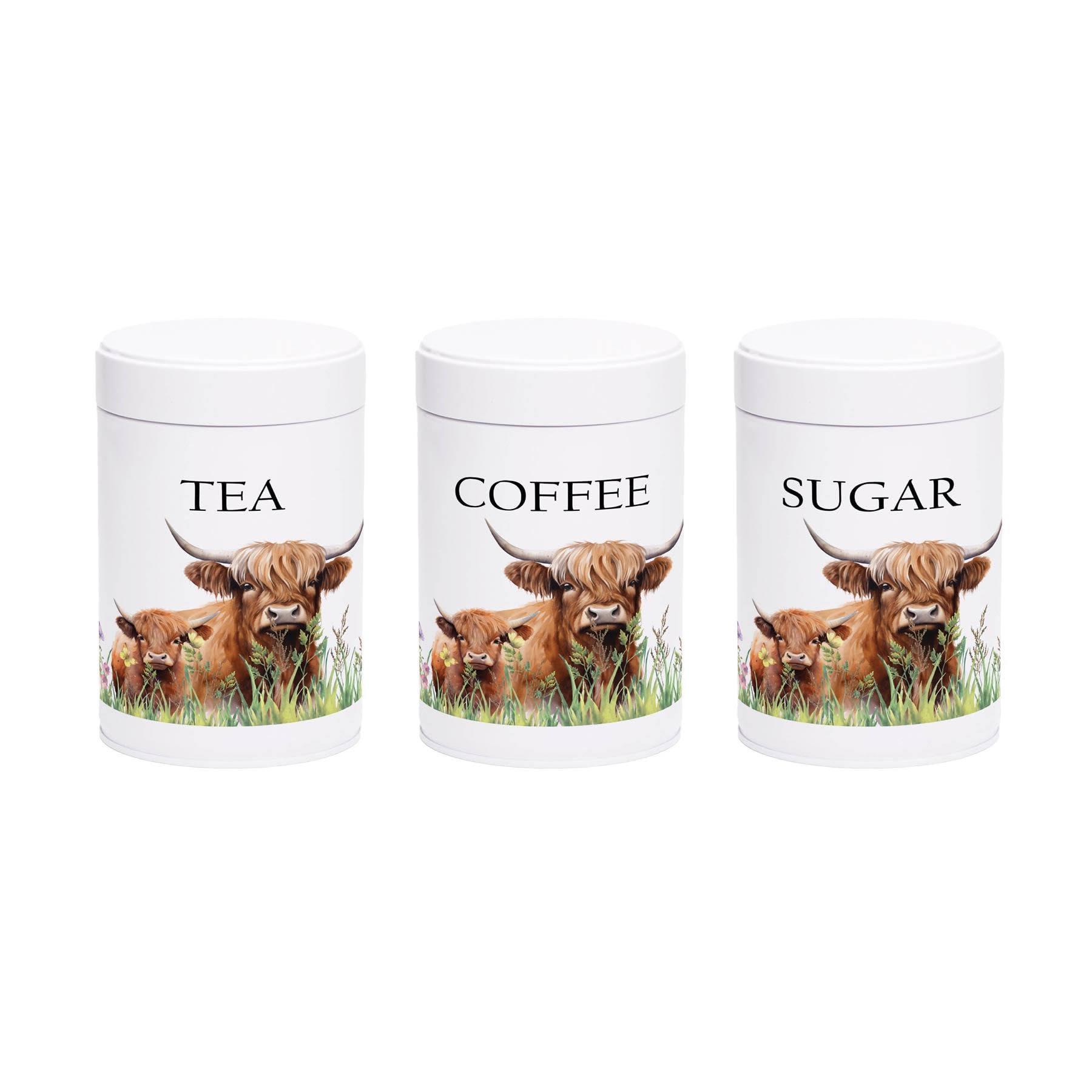 Highland Cow & Calf Tea, Coffee and Sugar Canister Set - Countryside Gifts