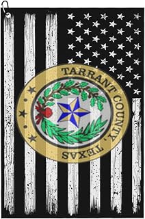 QIZYOQA US and Seal of Tarrant County, Texas Golf Towel 24" X 16" Microfiber Waffle Pattern Golf Accessories for Golf Bag with Carabiner Clip