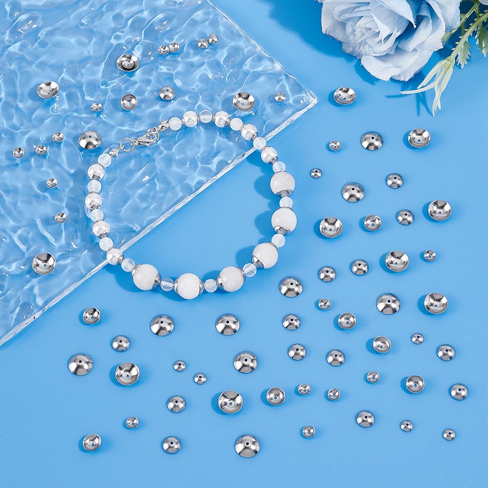 UNICRAFTALE 240Pcs Stainless Steel Apetalous Flower Bead Caps 4-8mm Meal Spacer Caps Bead Half Round Cap Spacers End Charm Caps for Bracelet Necklace Jewelry Making 0.5-0.8mm Hole