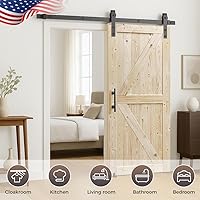 Vista 2 de S&Z TOPHAND® Puerta de granero de 60 x 84 pulgadas, Puerta de granero con refuerzo británico sin terminar/Estilo moderno/Madera maciza/Se requiere