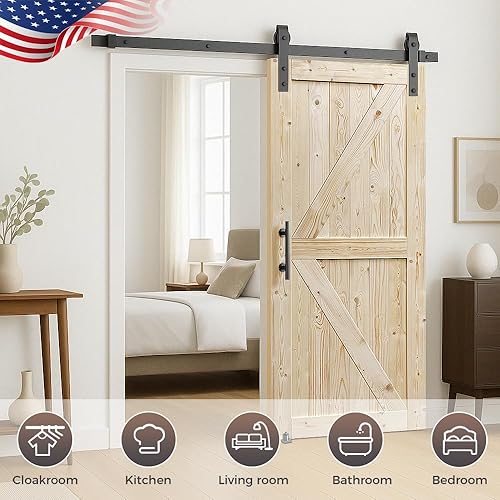 Vista 43 de S&Z TOPHAND Puerta de granero de 60 x 84 pulgadas, puerta de granero británica sin terminar/estilo moderno/madera maciza/requiere montaje simple