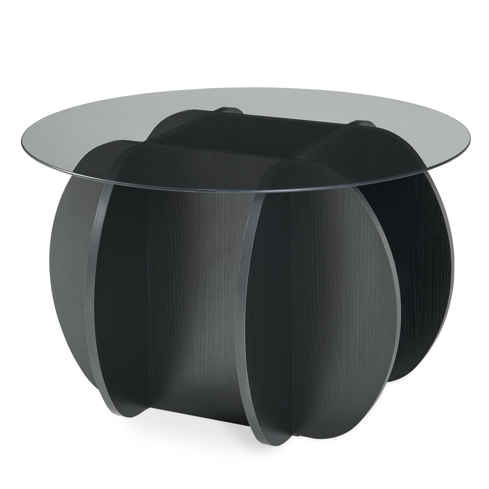 [en.casa] Couchtisch Karhuvandi Beistelltisch Couch Glasplatte rund Ø70 x 40 cm Wohnzimmertisch Sofatisch Gestell mit Holzstruktur Kaffeetisch Rauchglas Schwarz/Grau