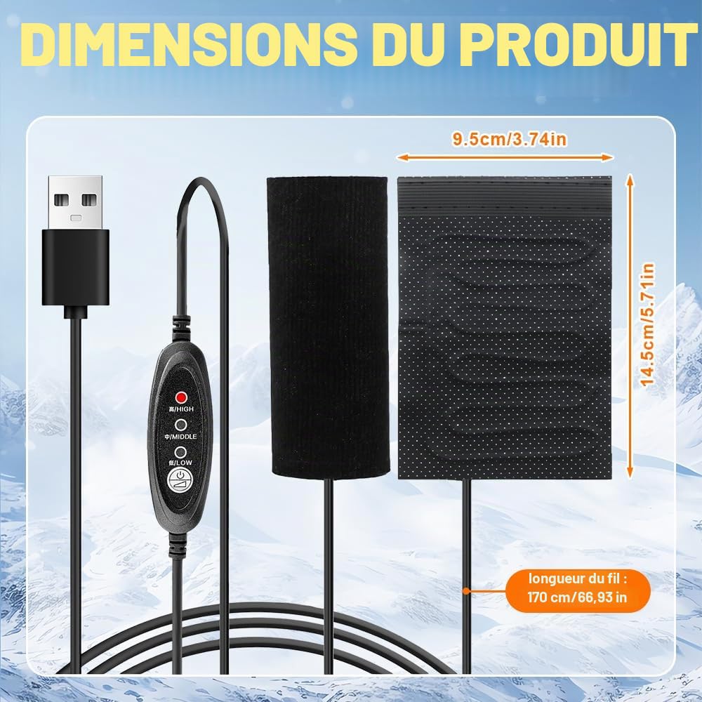 Poignée Chauffante Moto, 5V Poignet Chauffante Moto, USB Contrôle Intelligent de la Température à Trois Niveaux, Poignee Chauffante Moto, Moto Taille Universelle, 1 Paire