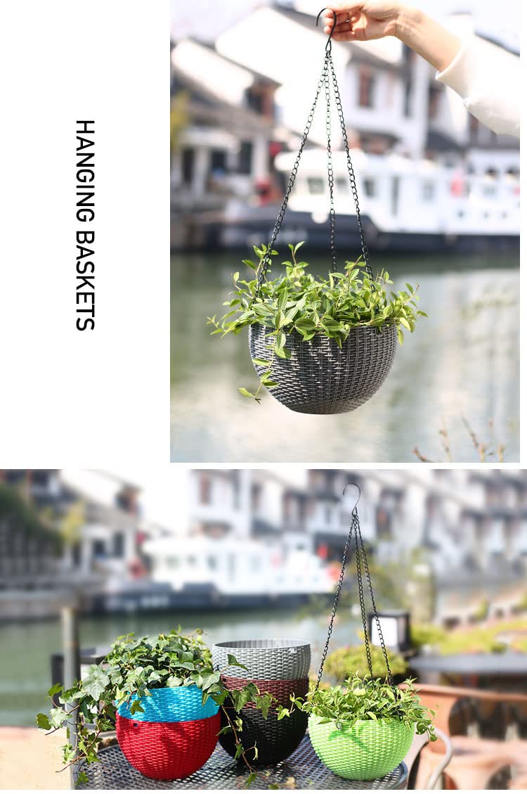 2 Stück Blumenampel Außen, Ø 35cm Selbstbewässerung Blumentopf Hängend, Hängeampel Outdoor Kunststoff, Hängeblumentöpfe mit Rostfrei Ketten, Hängeampeln für Draußen Innen Decken Pflanzen