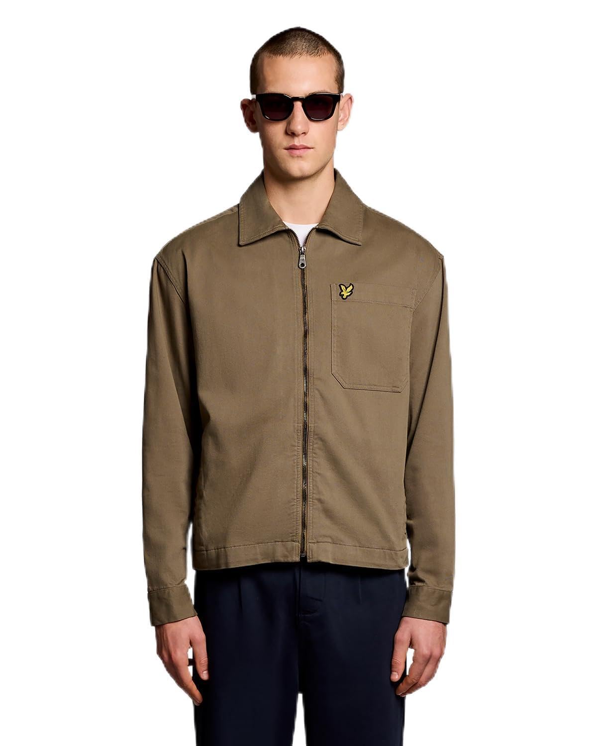 Lyle & Scott LS Woven Shirts Enzyme Wash Zip Through Overshirt X569 Khaki Ash, L