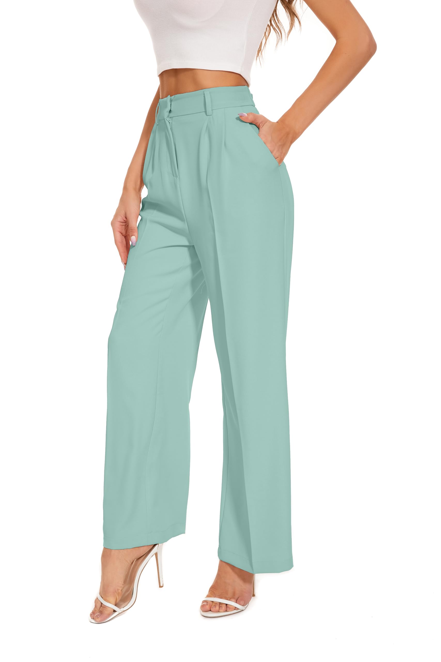 FUNYYZO Wide Leg Pants Women's High Elastic Waisted in The Back Business Work Trousers Long Straight Suit Pants — view 34