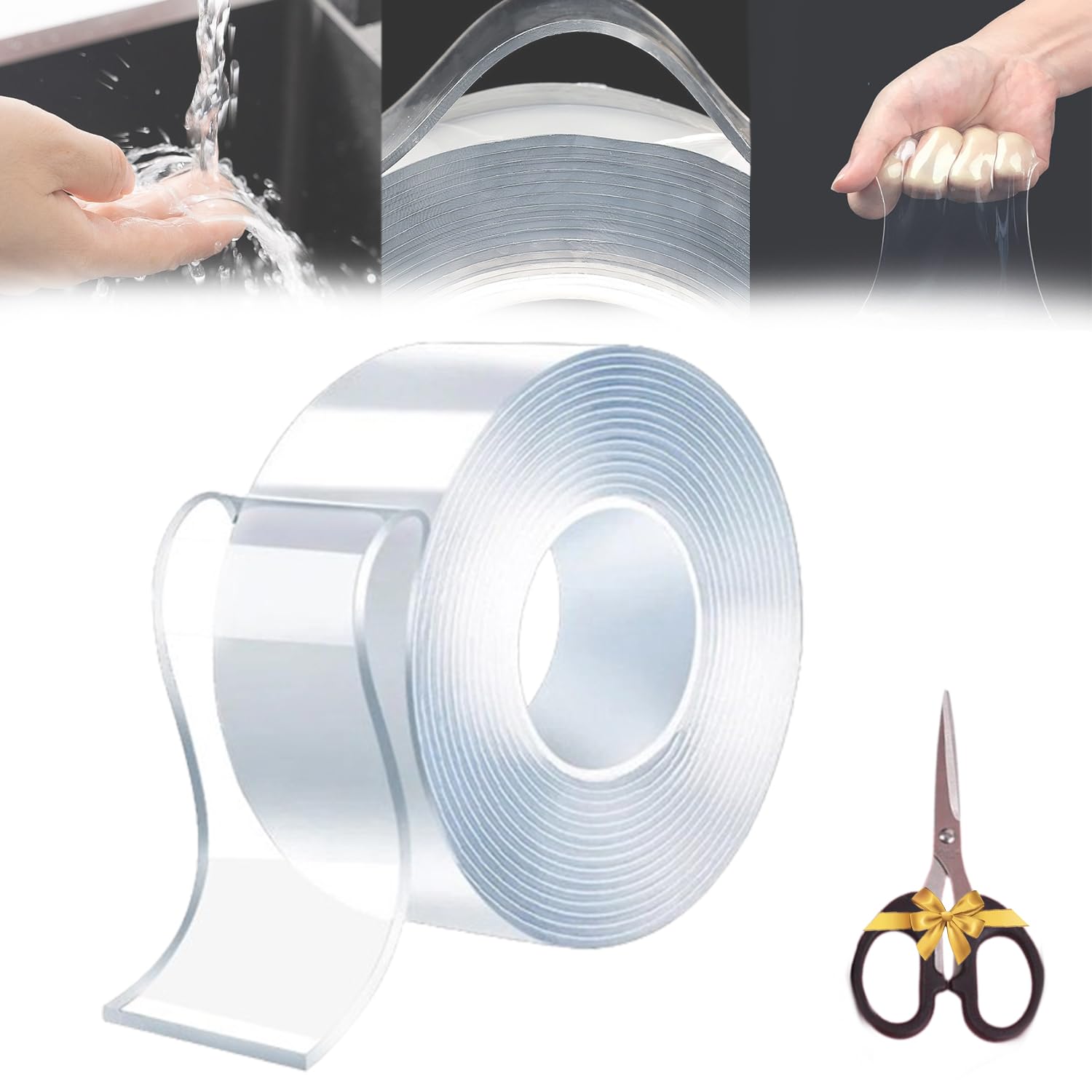 Aciacknlege Transparent Magic Nano Tape Double Sided Grip Reusable Home Tape Traceless Glue,Arithmeticn Transparent Nano Tape Double Side,Heavy Duty Double Sided Mounting Tape (1mm*3Meter,1PC)