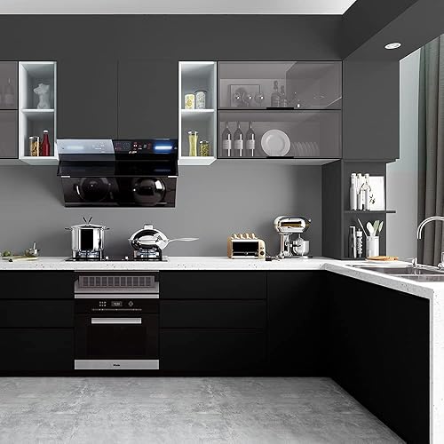 Vista 15 de FUKU MON Papel tapiz de 24 x 394 pulgadas, color azul marino, papel de contacto azul mate, papel de pared sólido, autoadhesivo, grueso, textura Azul