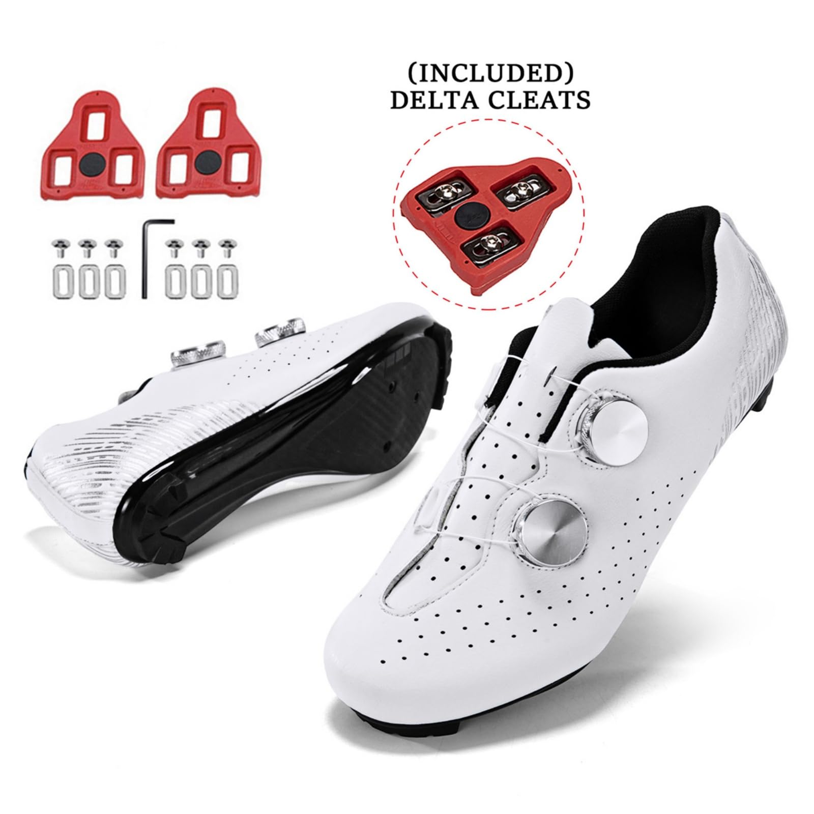 JiuQing Buty rowerowe dla mężczyzn i kobiet, buty do roweru szosowego, kompatybilne z Peloton | Buty rowerowe do użytku wewnątrz i na zewnątrz, obrotowa klamra, oddychające, kompatybilne z SPD-SL Delta Cleats