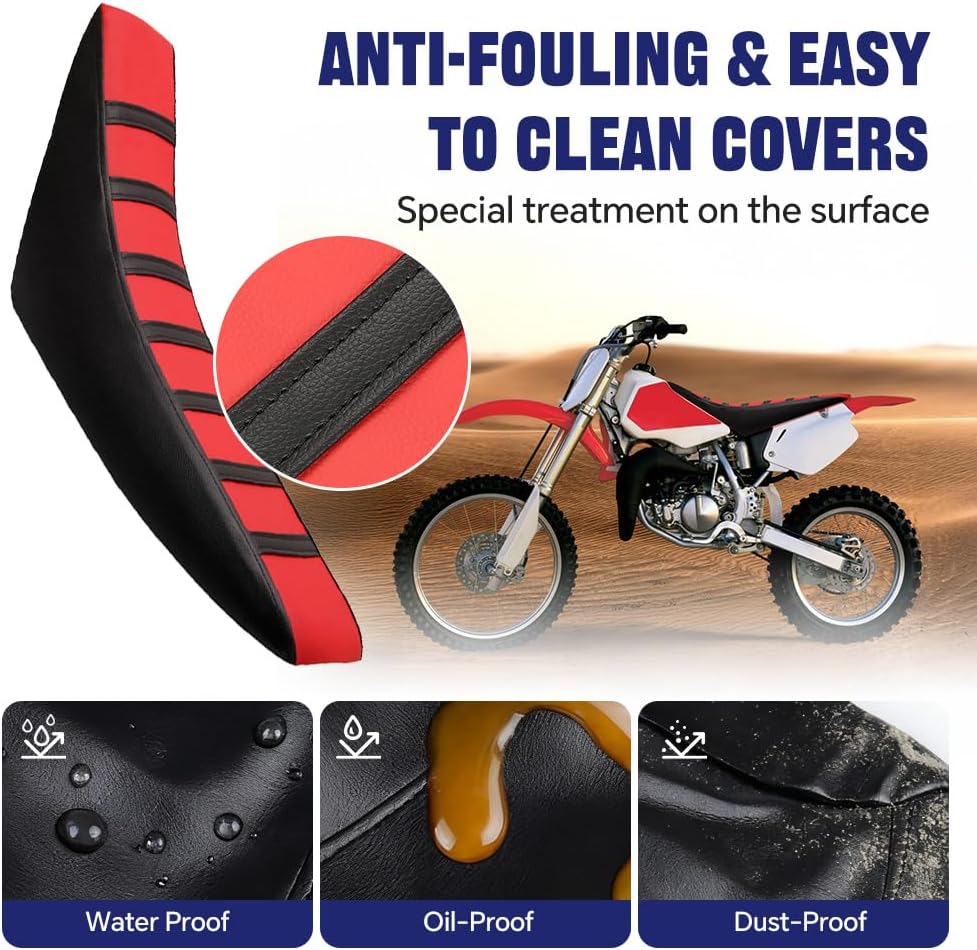 PIT66 Motorcycle Soft Leather Seat Cover, Compatible with Honda CR125R CR250R CR500R CR80R CRF100F CRF125F CRF150F (Red)