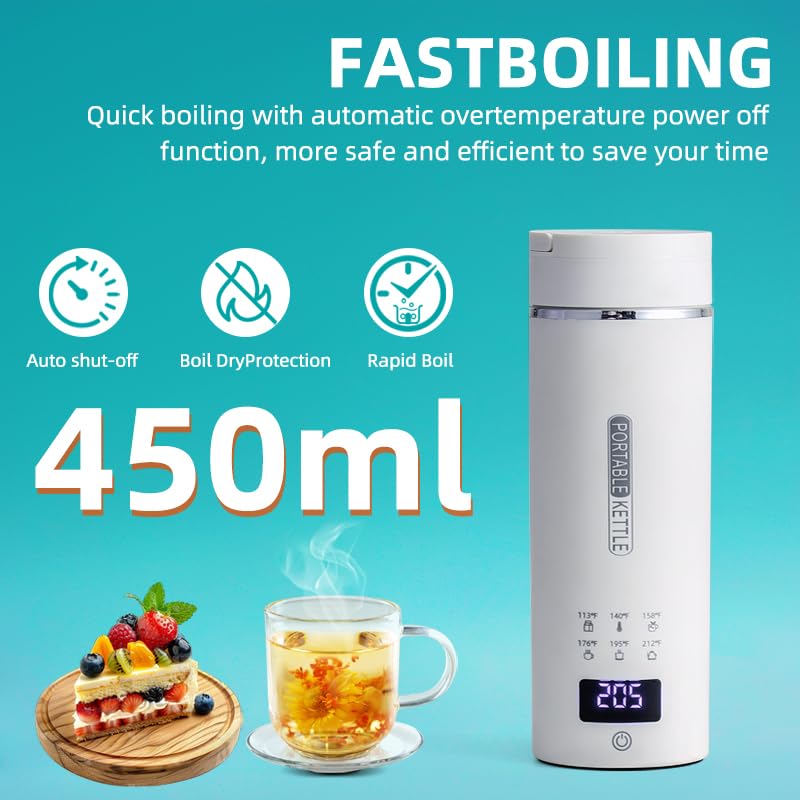 Hervidor eléctrico de viaje portátil 450 ml acero inoxidable blanco miniatura 4