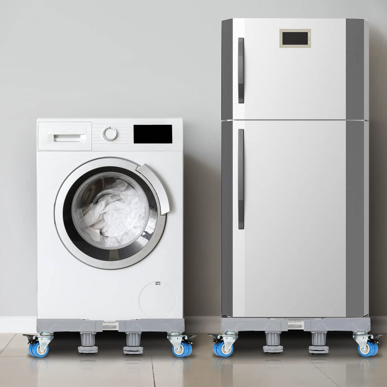 Verstellbare Waschmaschinen Untergestell Beweglich Sockel, Trockner Sockel Untergestell Podeste & Rahmen für Gefrierschrank,（40-68CM Einstellbare）