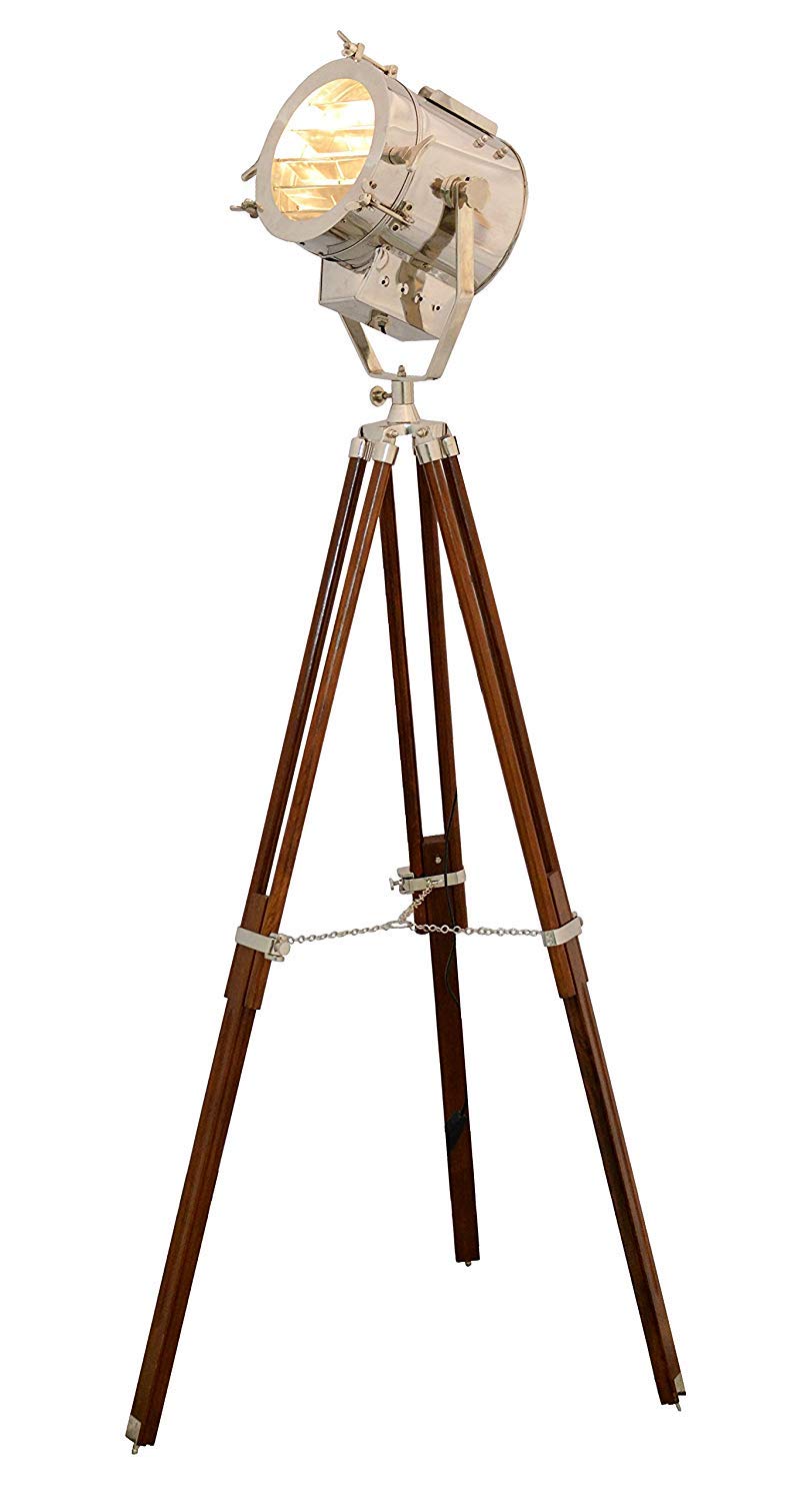 Antica Spotlight Legno Treppiede Lampada Da Terra Vintage Searchlight Lampada