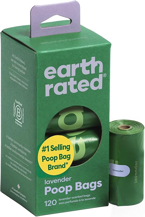 Earth Rated Poop Bags for Dogs  Leak Proof and Extra Thick Waste Bag Refill Rolls, Lavender Scented, 120 Bags