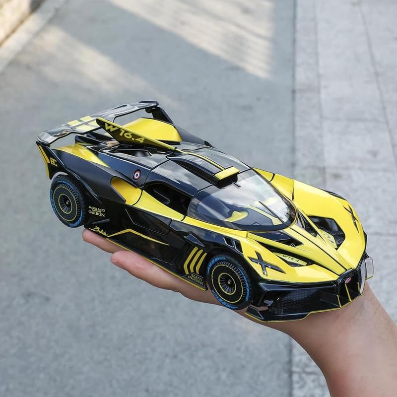 Image of Kids Model 1:24 Big Bugadi Bolide Die Cast Metal Car Pull Back Action Opening Doors with Realistic Engine Sound Lights Toy Car Gift for Boys - Multi
