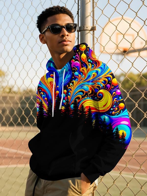 Mens Graphic Hoodies Pullover 3D Print with Pockets, Unisex Anime Black Red Hoodie Sweatshirt for Teen Boys - Image 3