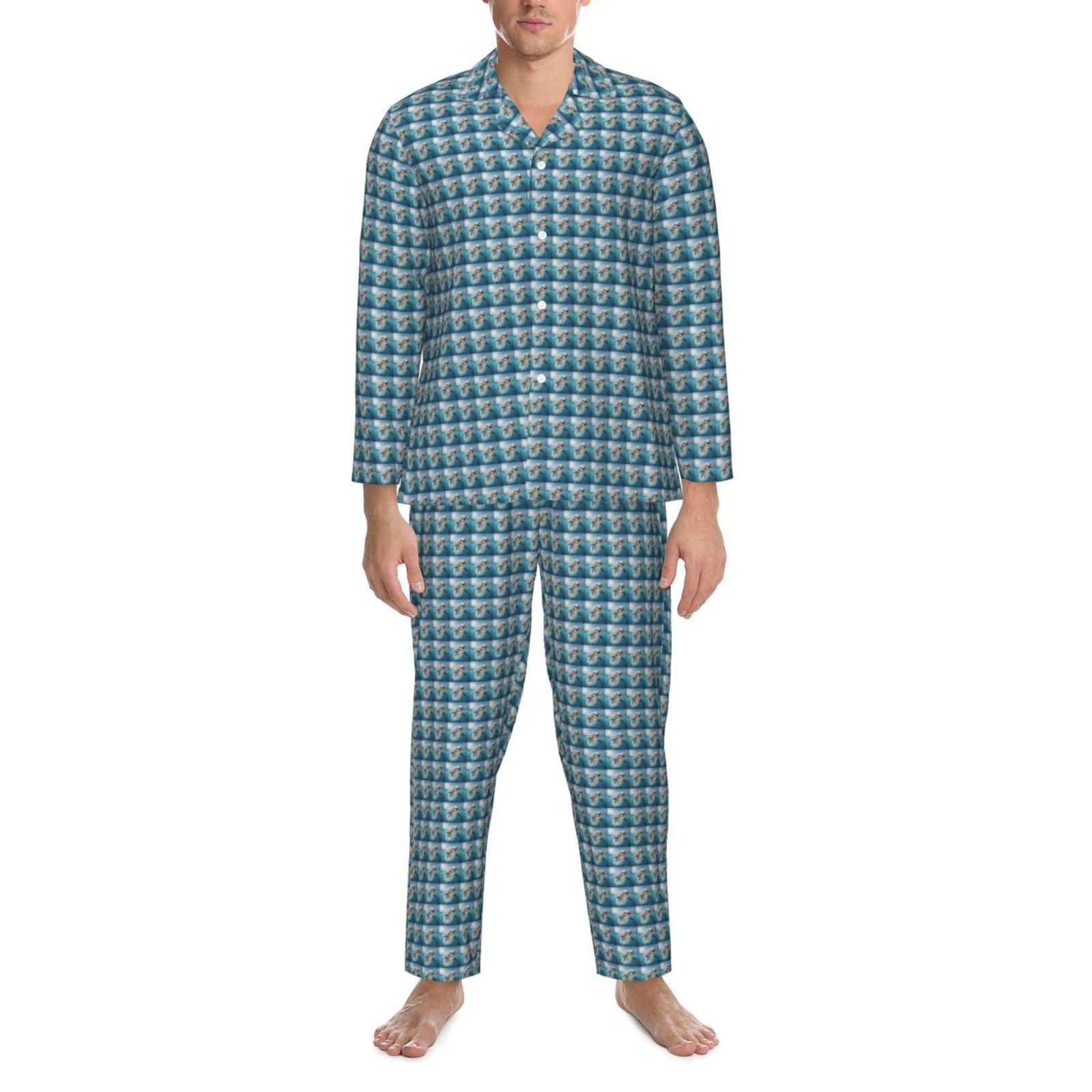 Lustiges Herren-Pyjama-Set mit Delfin-Druck, langärmelig, zweiteilig, Hauskleidung, bequeme Nachtwäsche