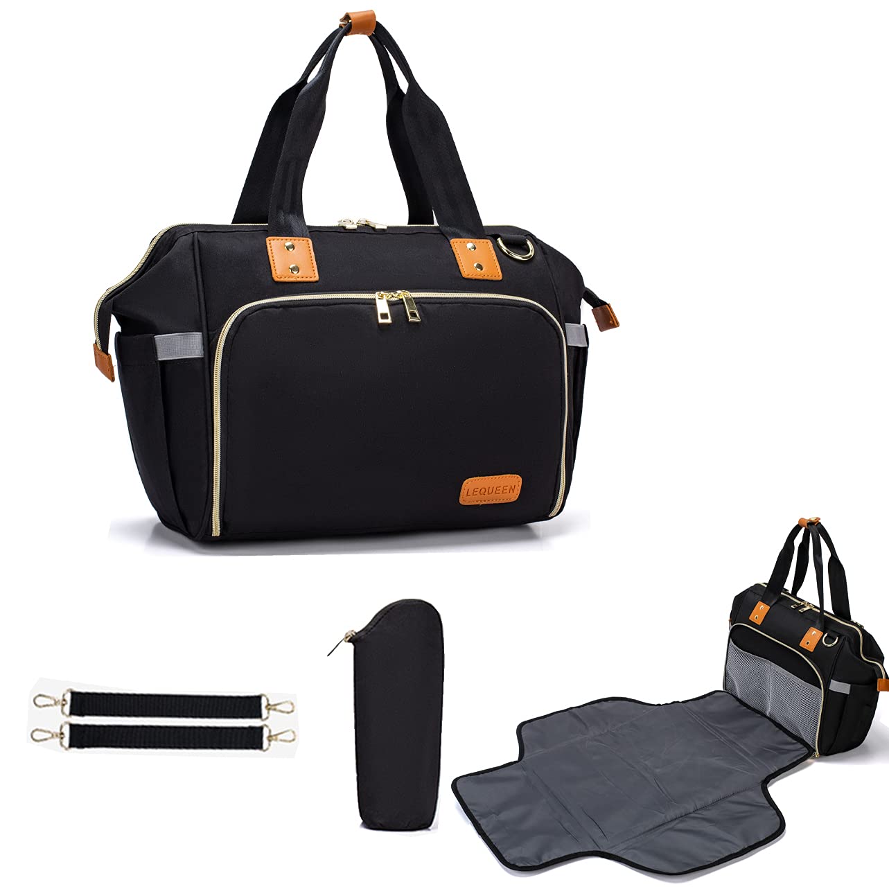 LIMOSDiaper Mummy Bag Tote with Bottle Case and Changing Pad, Dikaslon Large Travel Diaper Tote for Mom and Dad, Multifunction Baby Bag for Boys and Girls