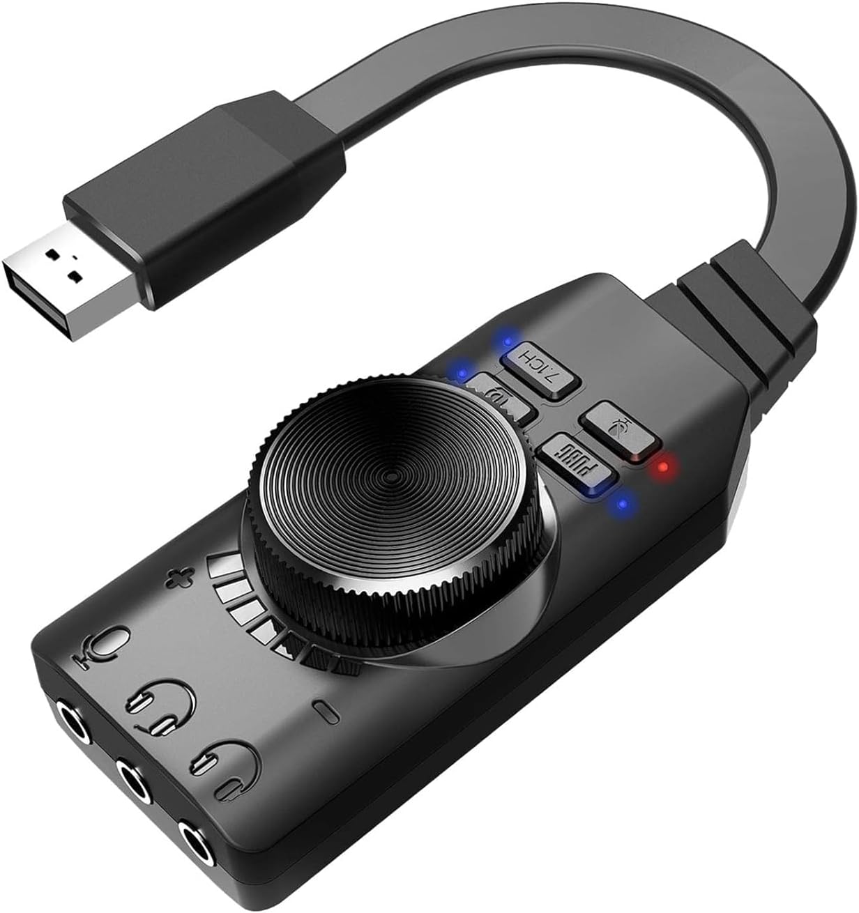 Virtual 7.1 Channel External USB Sound Card Audio Adapter for Gaming Console, Laptop, PC I LED Indicators I Both Single Jack and Dual Jack Headset Connection I Volume Adjust I Play and Plug
