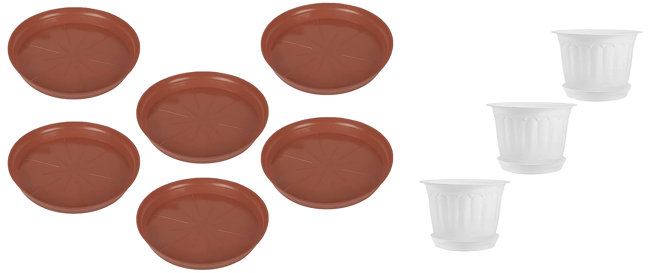 Gardens Need Jasmine Pot with Bottom Tray Set (10-inch, White, 3-Pieces) & 110036 Plastic Drip Tray Set 13"(16-Number, Terracotta, 6-Pieces) Combo (B087CPQG22) Amazon Price History, Amazon Price Tracker