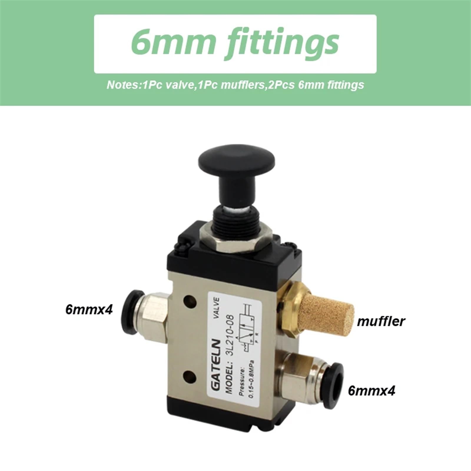 Push-Pull Valve 3 Port 2 Position 3L Series 3L110-06 / 3L210-08 / 3L310-10 Pneumatic Control Valve(With 6mm Fittings,3L110-06)