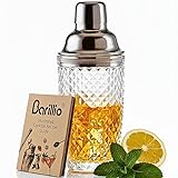 Barillio 14 oz Glass Cocktail Shaker | Cobbler Mixer with Built-In Strainer, Leak-Proof Clear Martini Shaker for Single-Serve Drinks