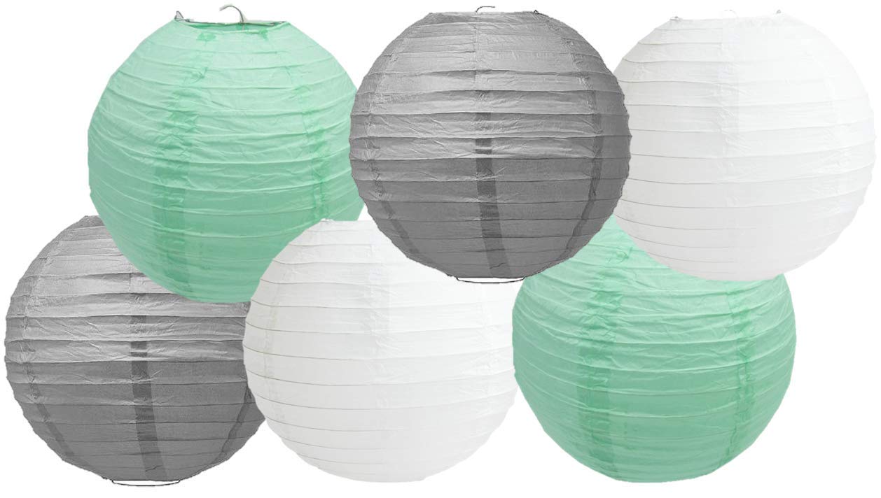 Paper Lanterns Mix Color Packs of 6 Round Paper Lanterns Lampshade (All Ivory/Cream, 12" (30 Cm)) — view 36