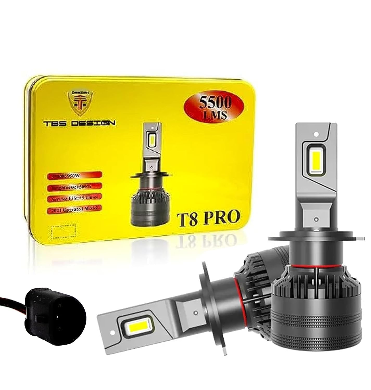 Toby's T8 PRO 9007/HB5 LED Headlight Bulbs 12000 Lumens Super Bright 120W 5500K White High Beam/Low Beam LED Headlights Conversion Kit with Fan, Pack of 2