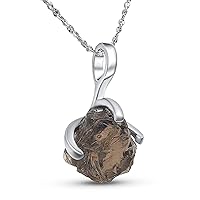 Vista 1 de Natural raw smoky quartz pendant chain necklace with white gold over 925 solid sterling silver, birthstone dainty solitaire gift for her, uniquelan