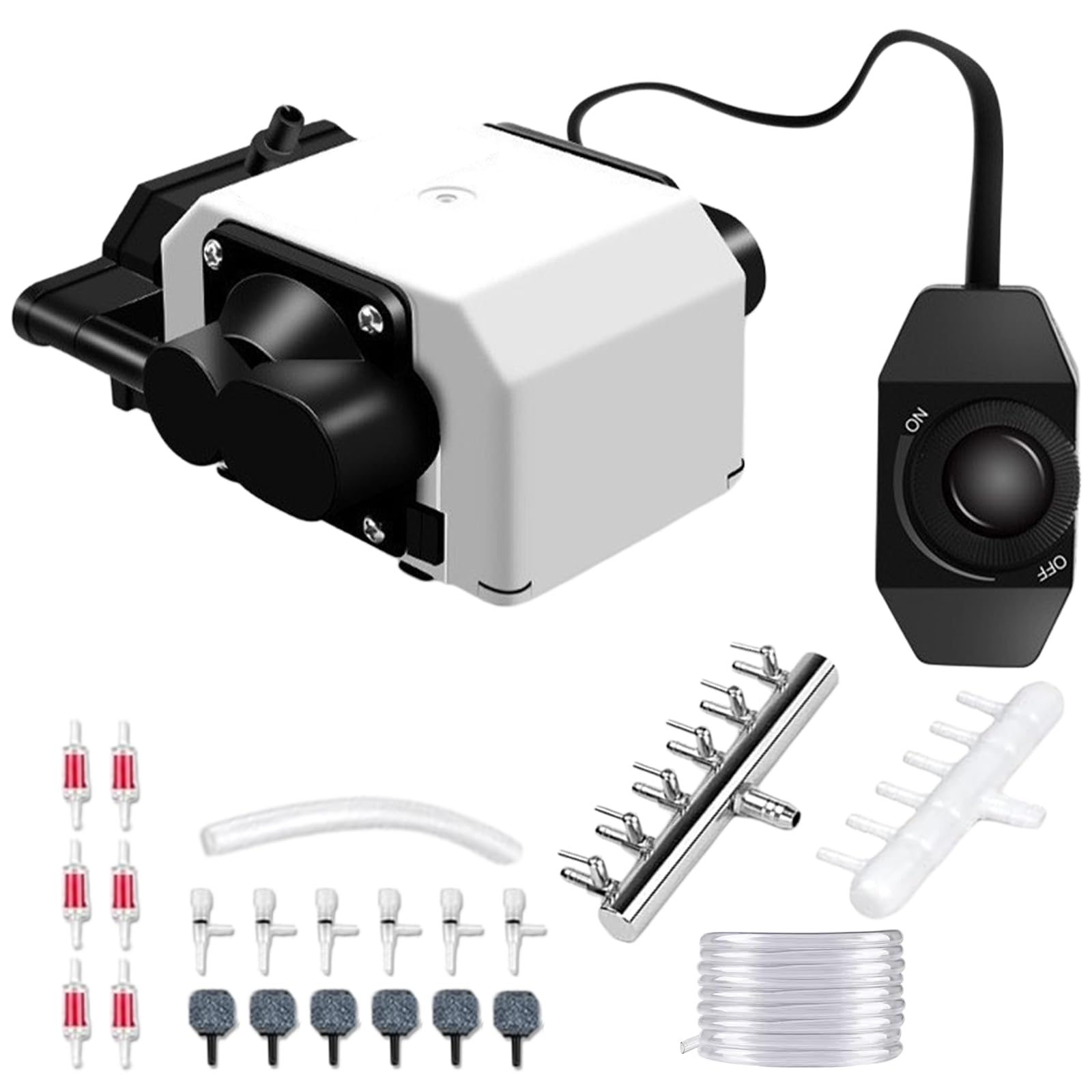 Pompe à air d'aquarium avec 6 sorties, aérateur de bassin réglable de 25 W, pompe à oxygène d'aquarium avec pierres à air, pompe à air silencieuse, puissante pompe à air d'aquarium 3300 l/h pour