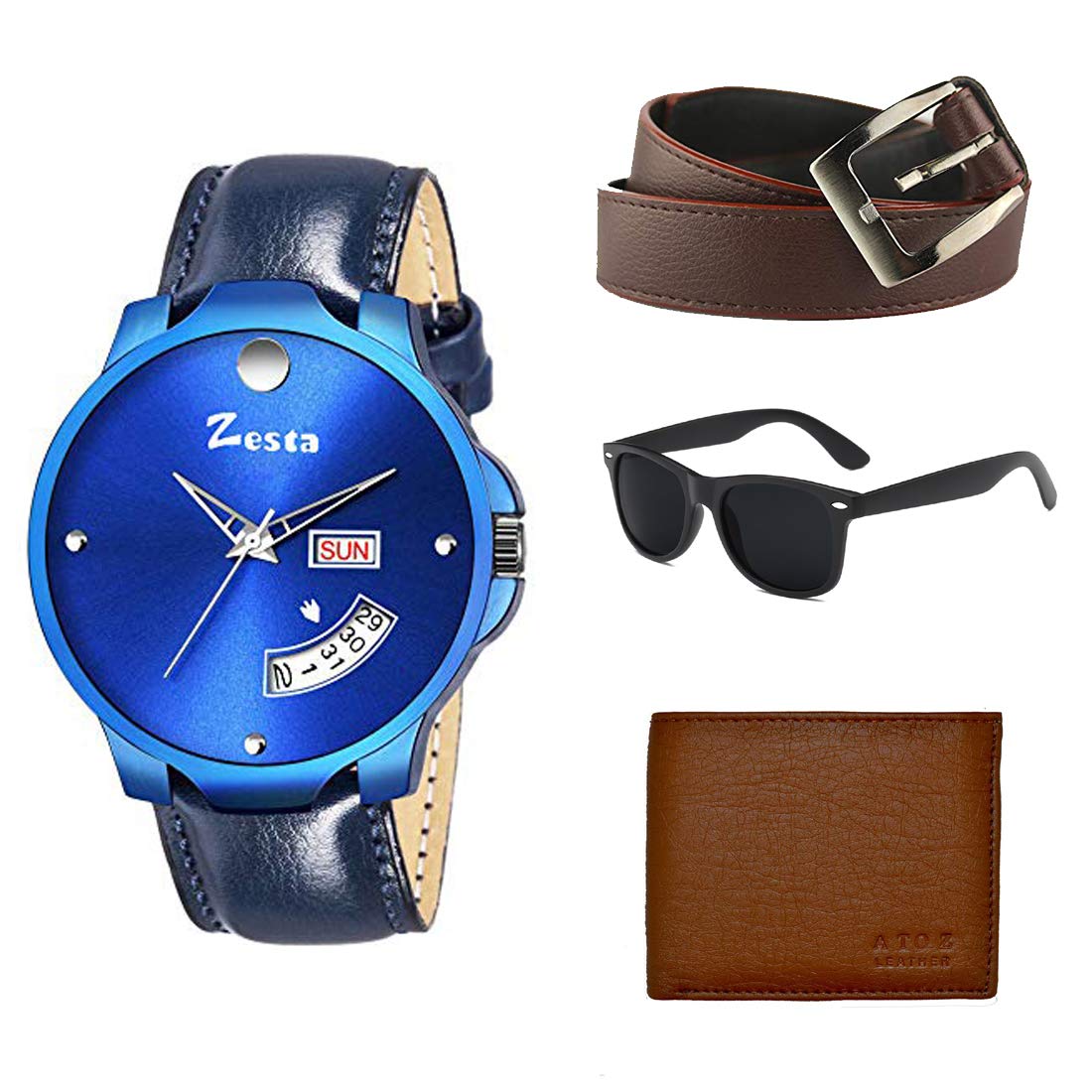 Zesta Gift Combo for Men of Analog Watch for Men with Wallet, Belt and Black Sunglasses for Men | Gift for Men | Watch and Wallet Combo Watches for Men Z48