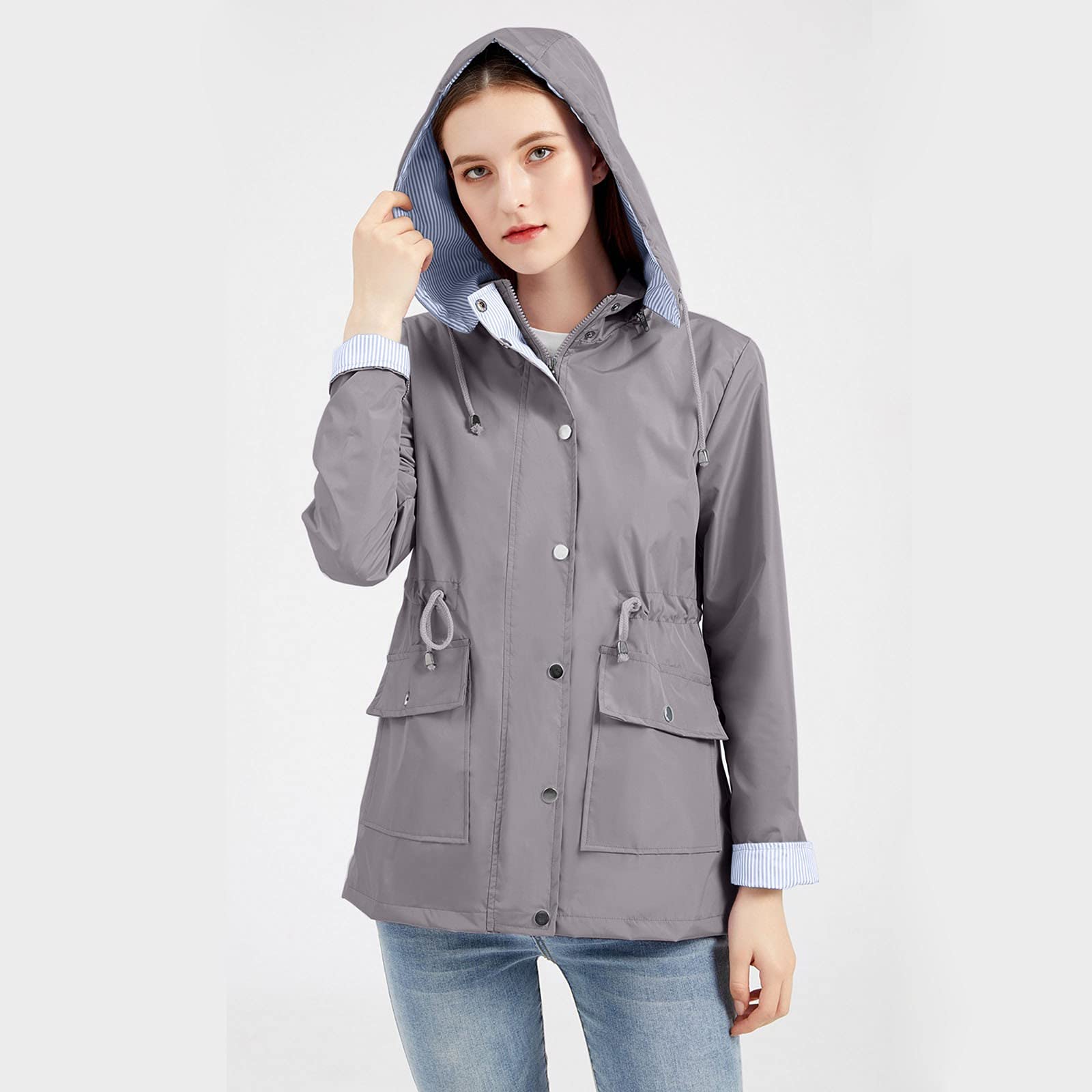 Generisch Chubasquero para mujer, impermeable, extraíble, capucha con cordón, abrigo de senderismo al aire libre, cortavientos, abrigo de invierno impermeable